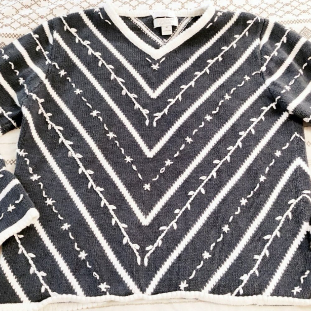 Christopher & Banks Blue Hand Embroidered Knit Sweater Women's Size M